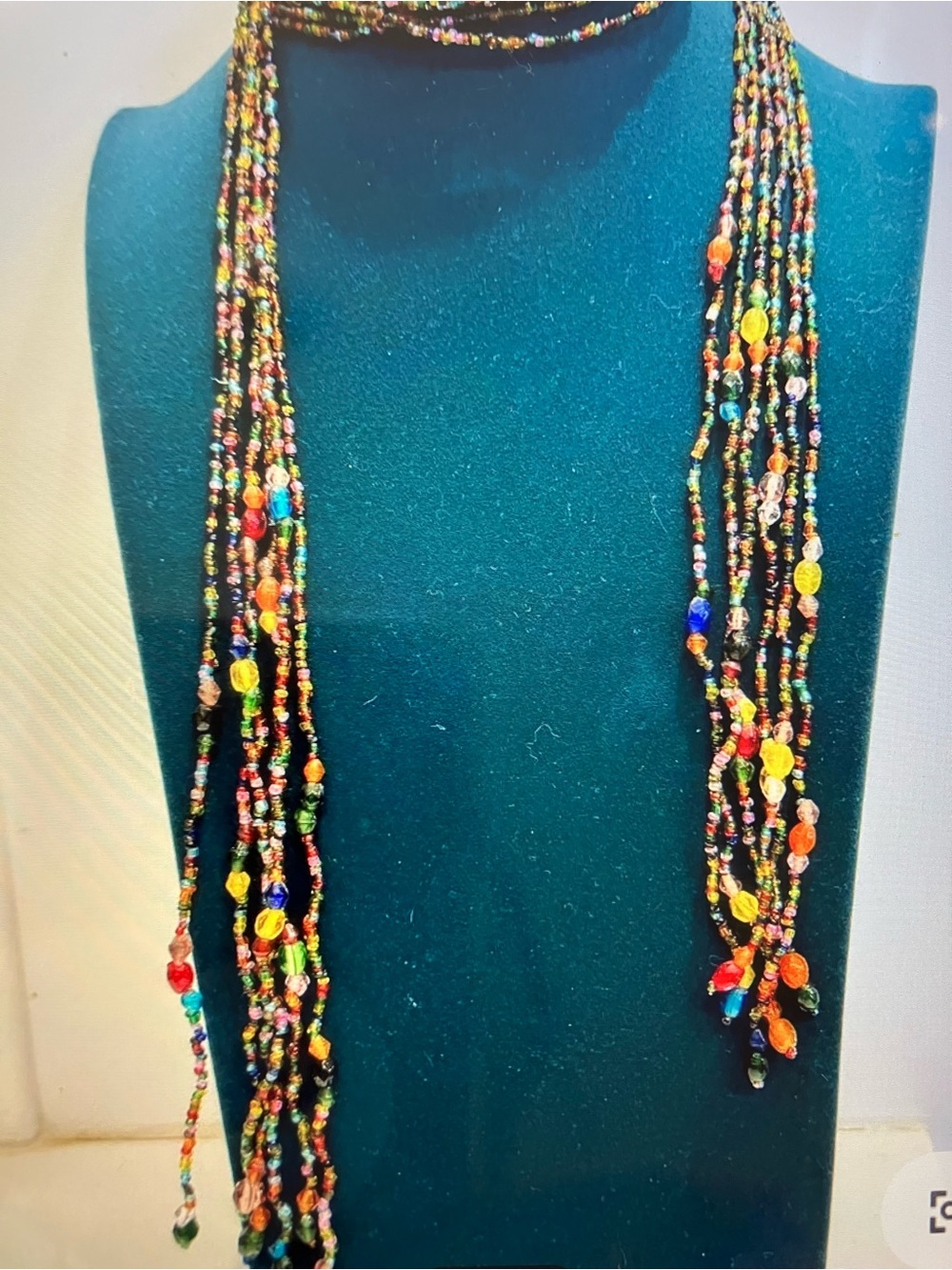 Multicolor strand boho Seed Bead Tassel Necklace or belt